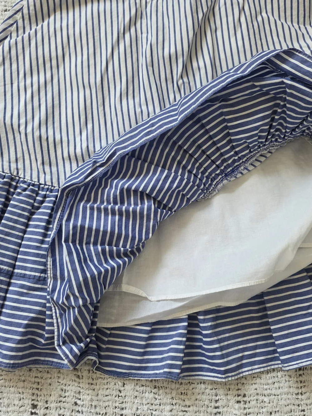 J. Crew Blue and White Striped Ruffle-Hem Skirt